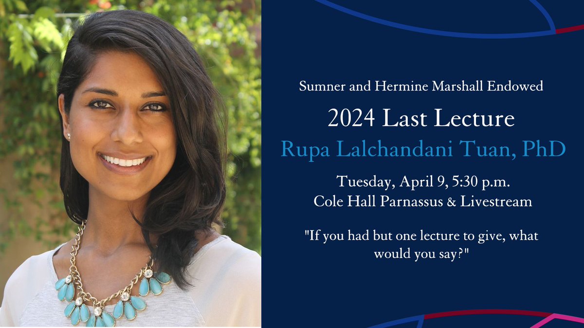 The students have spoken. We are excited to announce the chosen speaker for this year's Last Lecture. @ucsfpharmacy's Rupa Lalchandani Tuan, PhD, takes the stage to answer the timeless question: 'If you had but one lecture to give, what would you say?' ➡️calendar.ucsf.edu/event/2024_las…