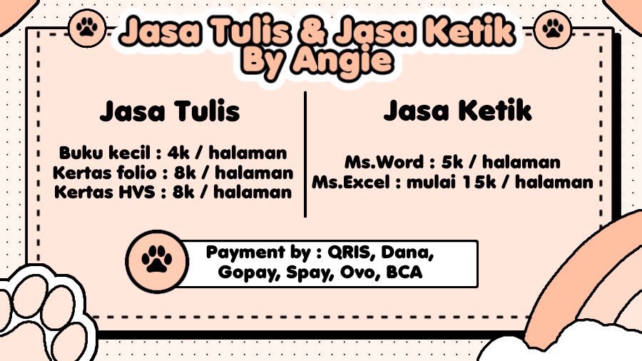 𝐇𝐞𝐲!!!

— 𝐎𝐩𝐞𝐧 𝐉𝐚𝐬𝐚 𝐓𝐮𝐥𝐢𝐬 𝐝𝐚𝐧 𝐉𝐚𝐬𝐚 𝐊𝐞𝐭𝐢𝐤!
Halo, buat temen-temen yang nggak ada waktu/terlalu banyak tugas, aku sediain jasa tulis dan jasa ketik💫

— 𝐒𝐭𝐚𝐫𝐭 𝐟𝐫𝐨𝐦 𝟒.𝟎𝟎𝟎💰 —
𝐁𝐢𝐬𝐚 𝐜𝐡𝐚𝐭 𝐝𝐢 𝐖𝐡𝐚𝐭𝐬𝐚𝐩𝐩💫

#jasatulis #jasaketik