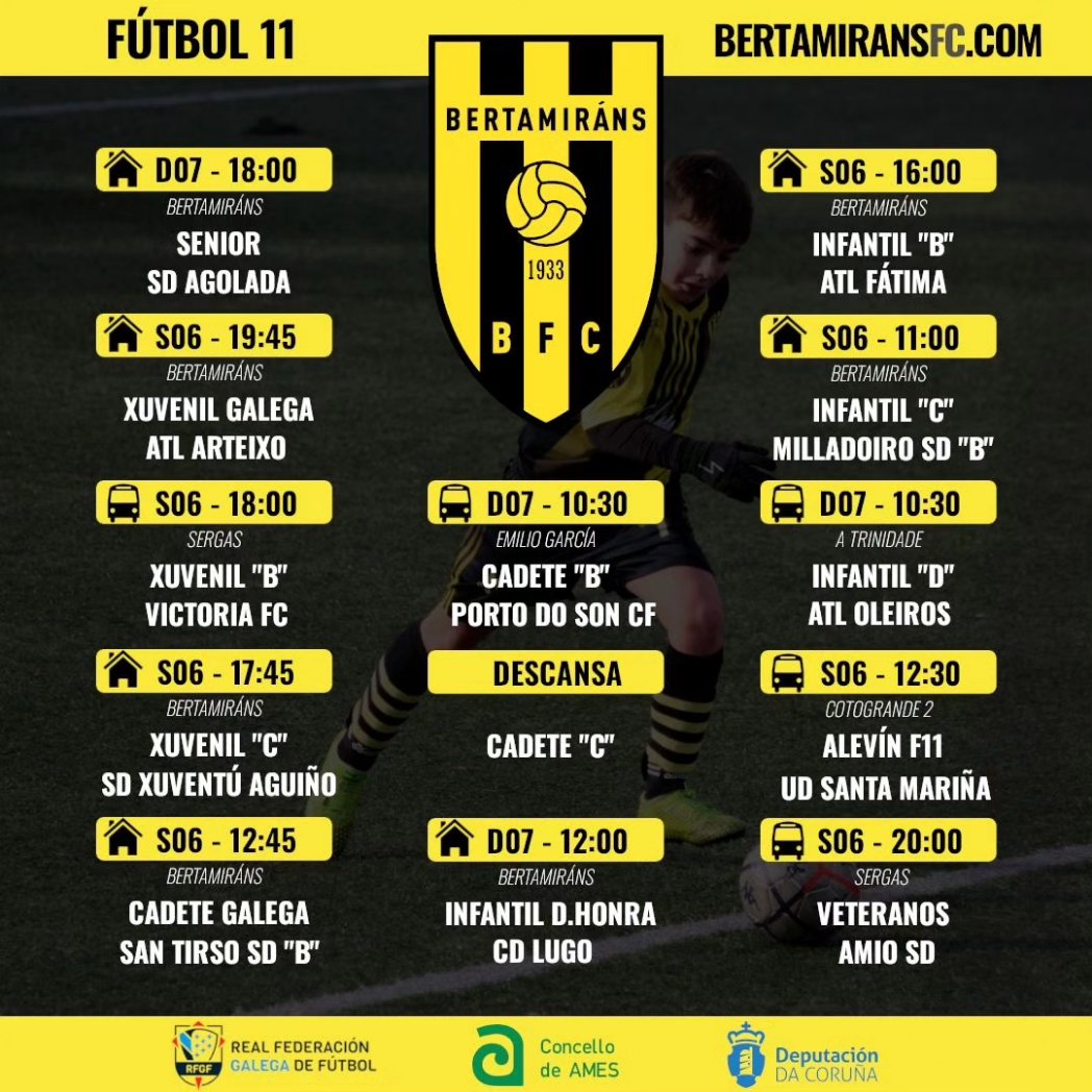 📆Horarios dos nosos equipos para sábado e domingo. #BFC