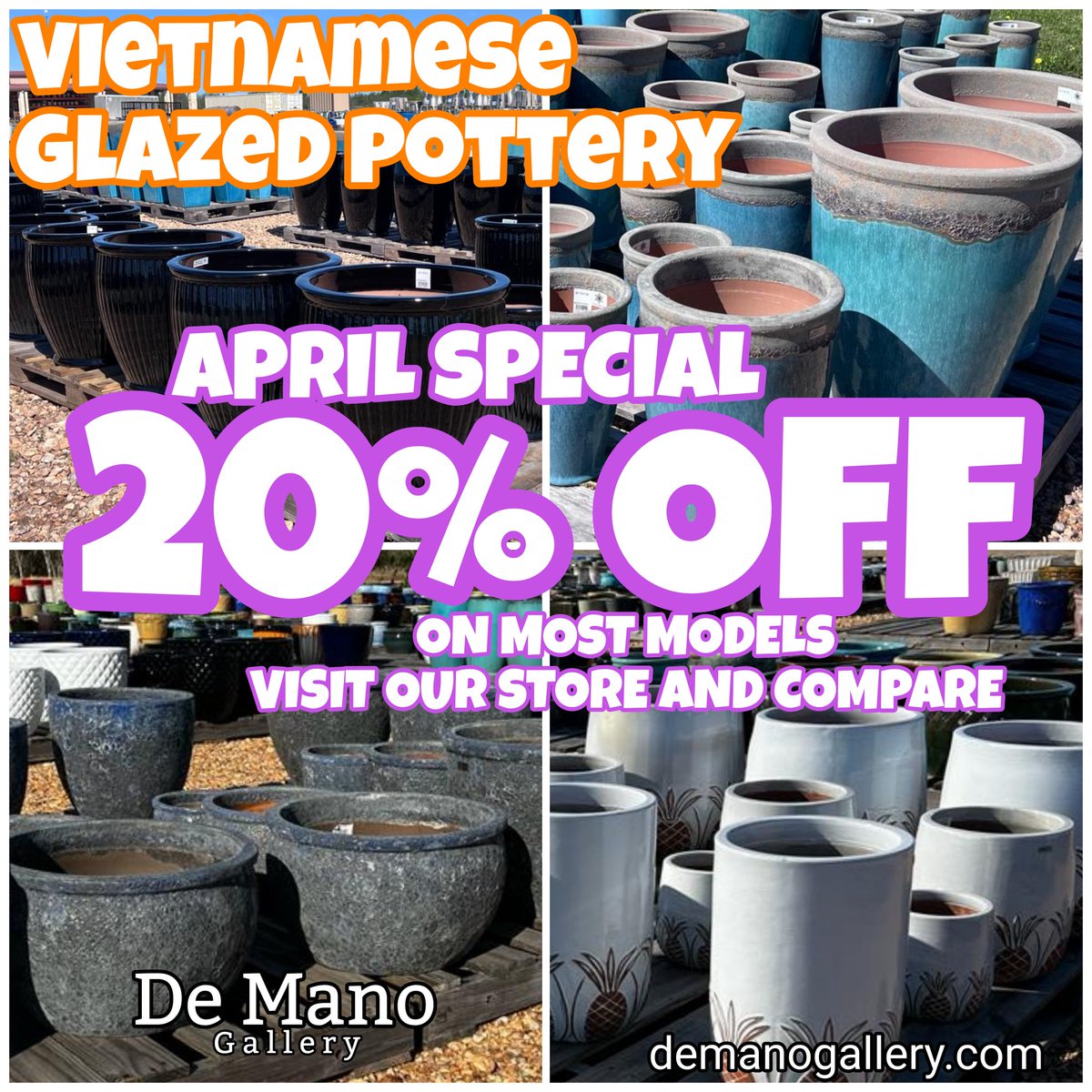demanogallery's tweet photo. Vietnamese pottery april special 20% off most models. Chappell Hill, Texas. https://t.co/caCbVPBWrw
#vietnamesepottery https://t.co/qqEcdFQQQj