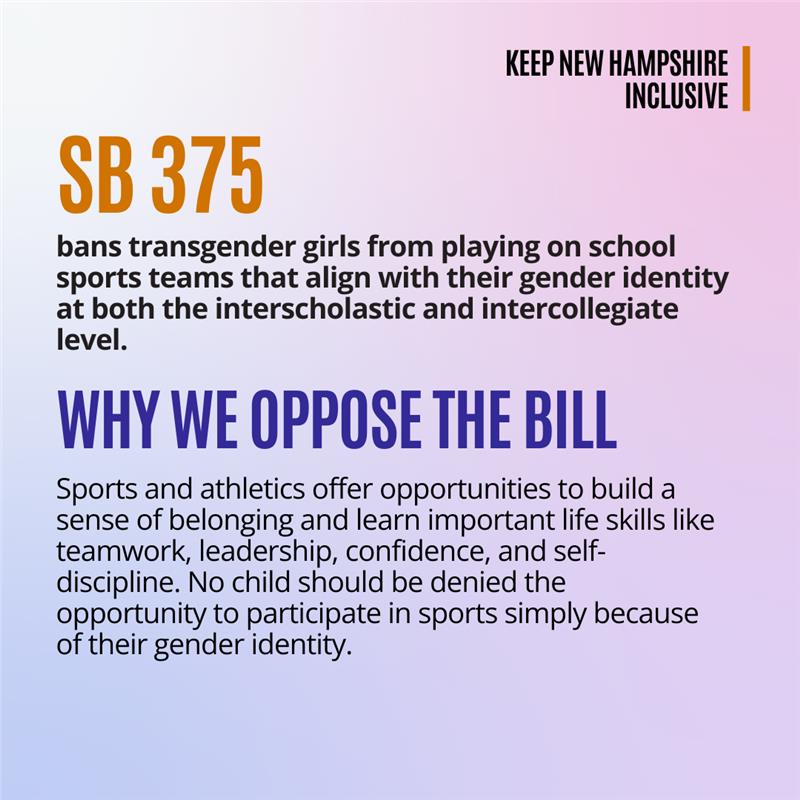 Transgender kids want the opportunity to play sports for the same reason other kids do: to be part of a team where they feel like they belong. This bill would ostracize and isolate these individuals from their peers. #NHPolitics