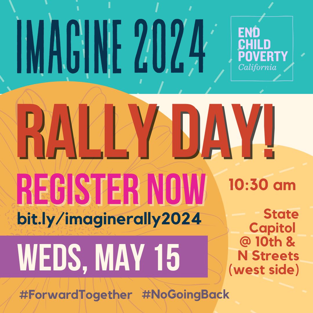 🌻JOIN US 5/15/24 in #Sacramento for our IMAGINE #ForwardTogether Rally! #ECPCARally2024

📣We'll GET LOUD *right after* the #MayRevise comes out. This is our chance to be in community & in solidarity to #ProtectOurProgress & #EndChildPoverty.

📭RSVP: endchildpovertyca.ticketleap.com/imaginerally20…