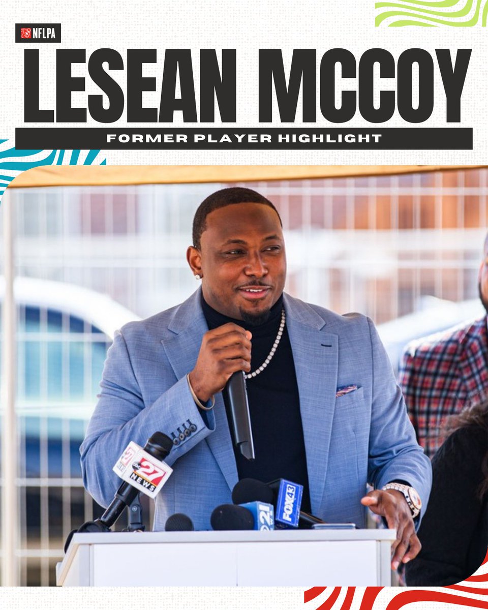 Today's #FormerPlayerHighlight is LeSean McCoy. The former NFL RB broke ground last month on a new affordable housing community in his hometown of Harrisburg, PA. McCoy plans to name the community 'JMB Gardens', after his grandparents. 🏠 @CutonDime25