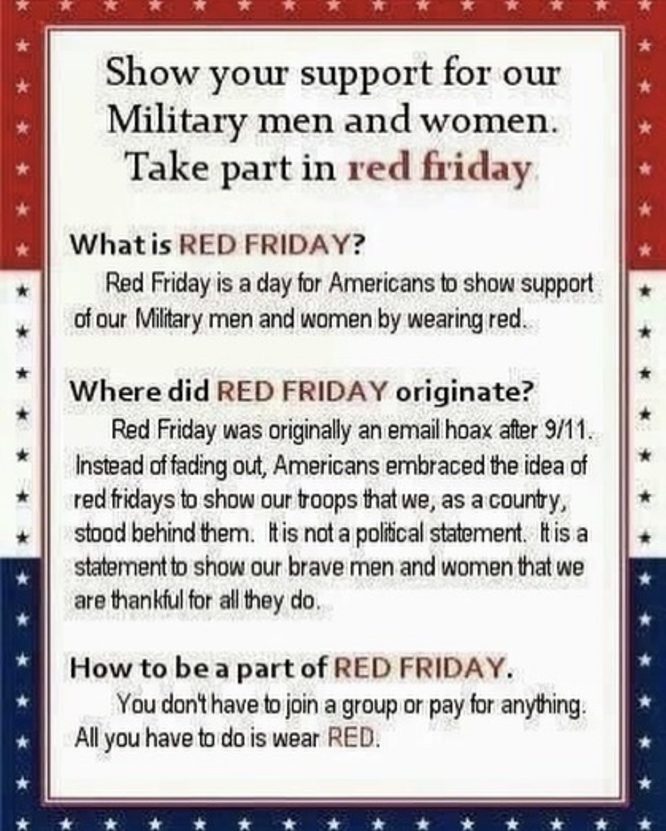 ❤️🇺🇸 Don’t forget to wear your RED today, in support of our troops! ❤️🇺🇸
#RedFriday #UntilTheyAllComeHome #ThankAVet #ThankASoldier