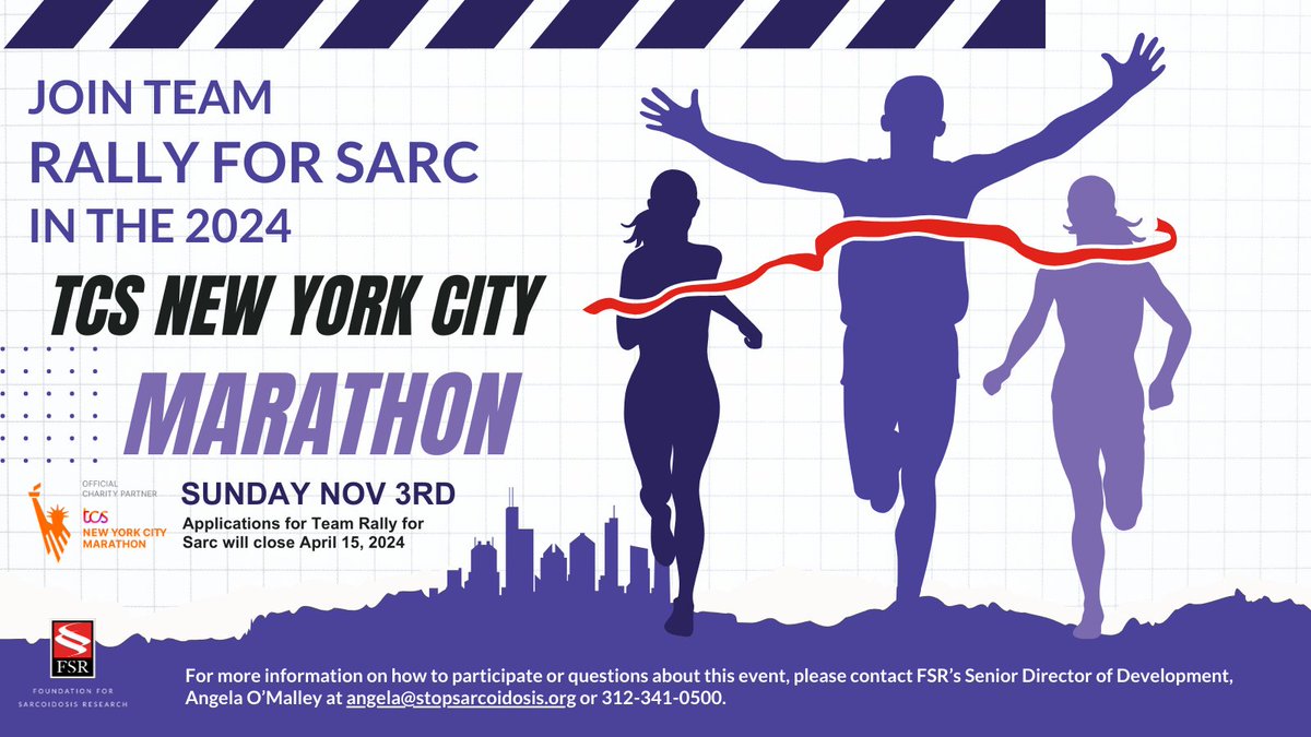 Join us as we lace up for a cause! This year, we're offering five slots for dedicated runners to join Team Rally for Sarcoidosis. Raise $3,500+ to make an impact and be part of our exclusive team! Applications close April 15, 2024 #RallyForSarc #TCSNYCMarathon