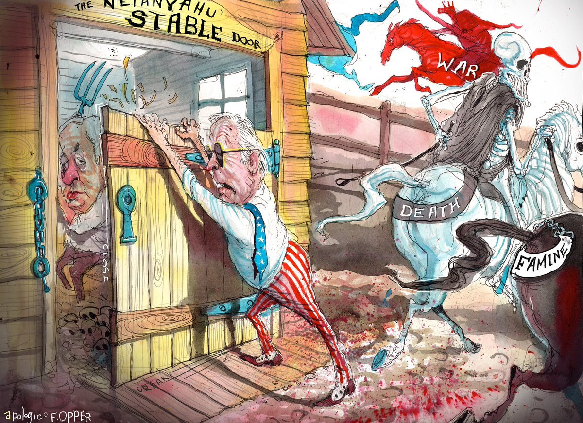 Cartoon4sale's tweet photo. David Rowe on the US reaction to Israel’s attack on an aid convoy #BBSB – political cartoon gallery in London https://t.co/dePcTdnXF6 https://t.co/Jaejld67QD