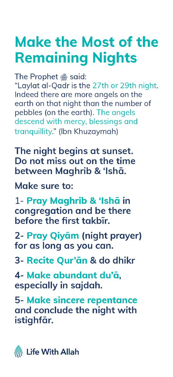 The sun of Ramadan is slowly setting. Let us not waste its moments. lifewithallah.com/featured/layla… Below are 5 things we should do during these blessed nights 👇