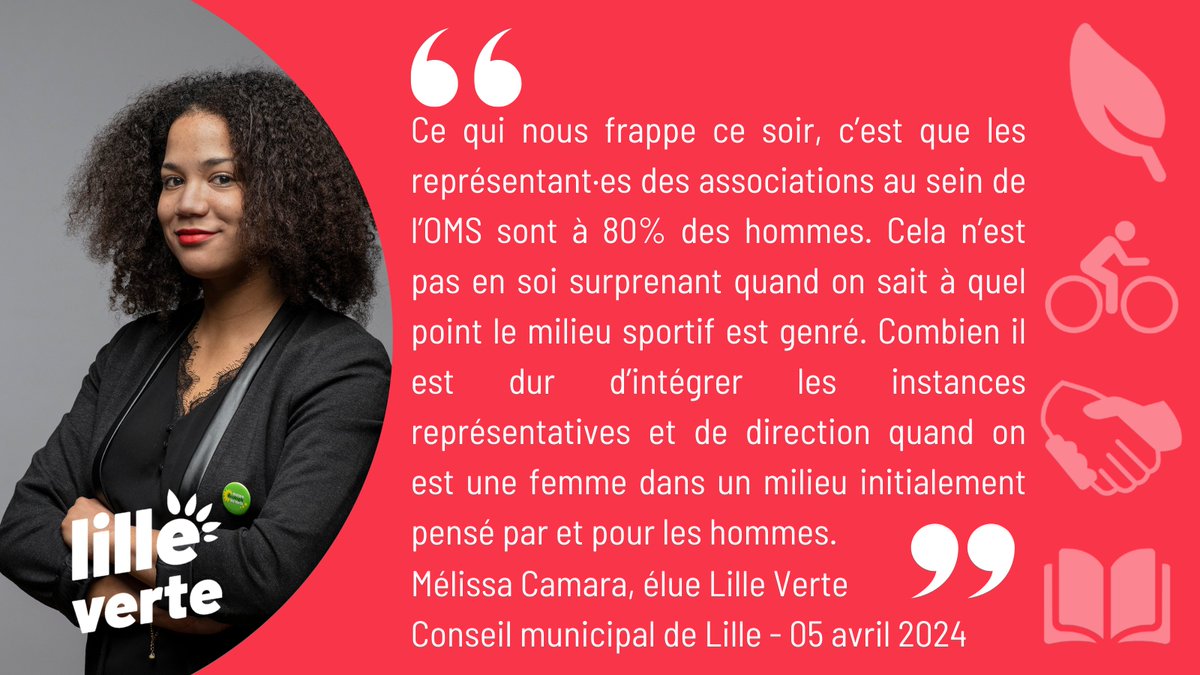 Si la pratique du sport se féminise, les femmes sont encore très peu présentes dans les instances dirigeantes. 

Membre de l'Office municipal des sports, @CAMARAMlissa2 appelle à réfléchir à des solutions concrètes comme les binômes paritaires. #CMLille