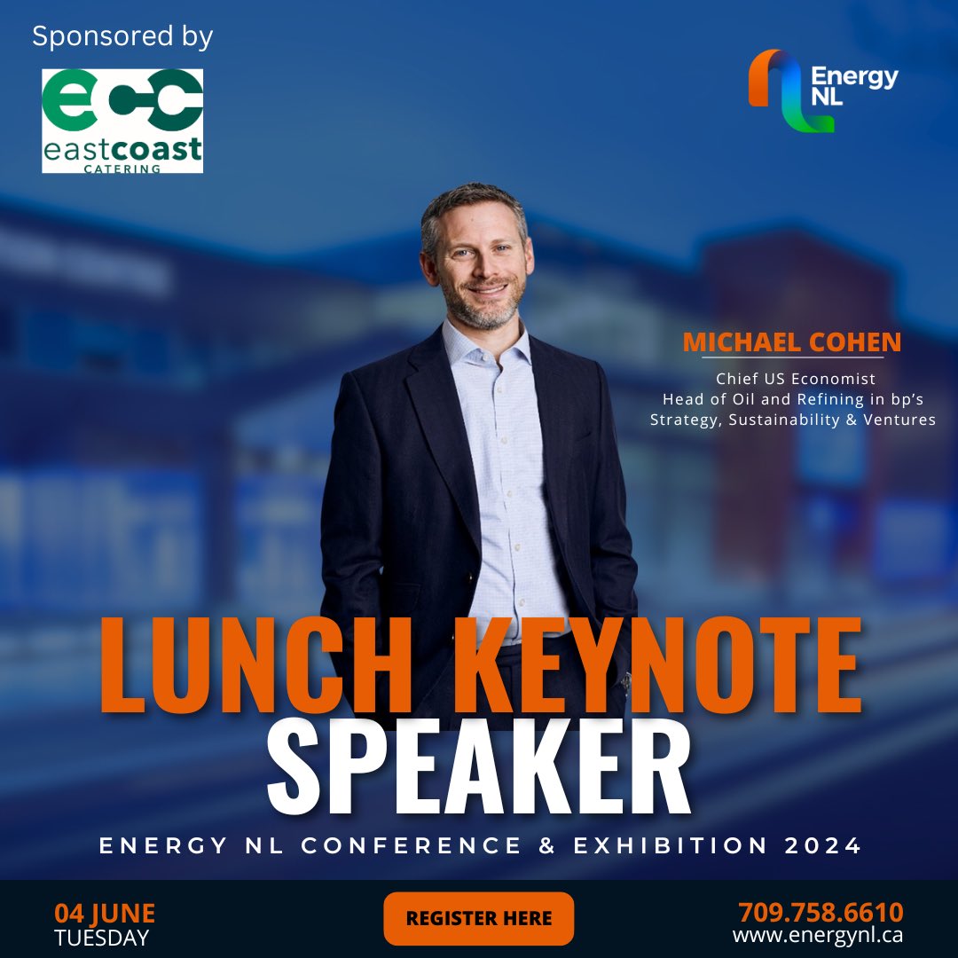 Energy NL is thrilled to announce Mr. Michael Cohen, Chief US Economist &amp; Head of Oil &amp; Refining in <a href="/bp_plc/">bp</a> Strategy, Sustainability &amp; Ventures, as the keynote lunch speaker for Tuesday, June 4 at the <a href="/theSJCC/">theSJCC</a>.

Register here ➡️ energynl.growthzoneapp.com/ap/Events/Regi….

#WeAreEnergyNL #EnergyNL