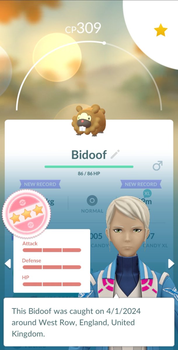 PokeGoWill's tweet photo. Anyone still alive 🫣🫣 had a break from the game as I've started university! 

However I caught a 38KG Bidoof earlier that turned out to be perfect and couldn't resist showing him off 😂😂 #PokemonGO https://t.co/yS58olxH0U