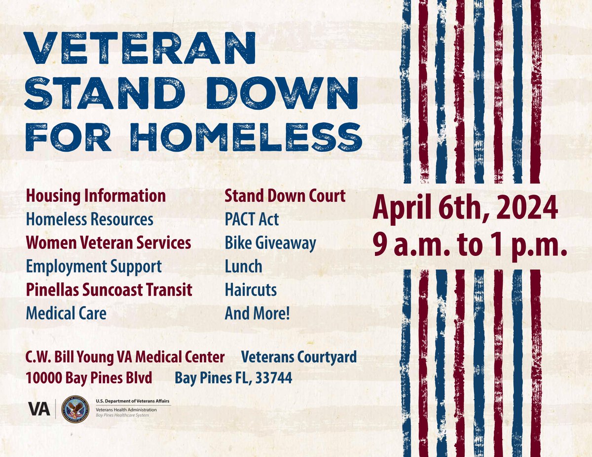 We're excited to support our #veterans tomorrow at @VABayPines. This is our second year participating in this phenomenal Veteran Stand Down event.

Learn more: fljc.org/event/bay-pine…

#BayPinesVA #StandDown #VeteranStandDown #Pinellas #StPete #BayPines #GivingBack #FLJC