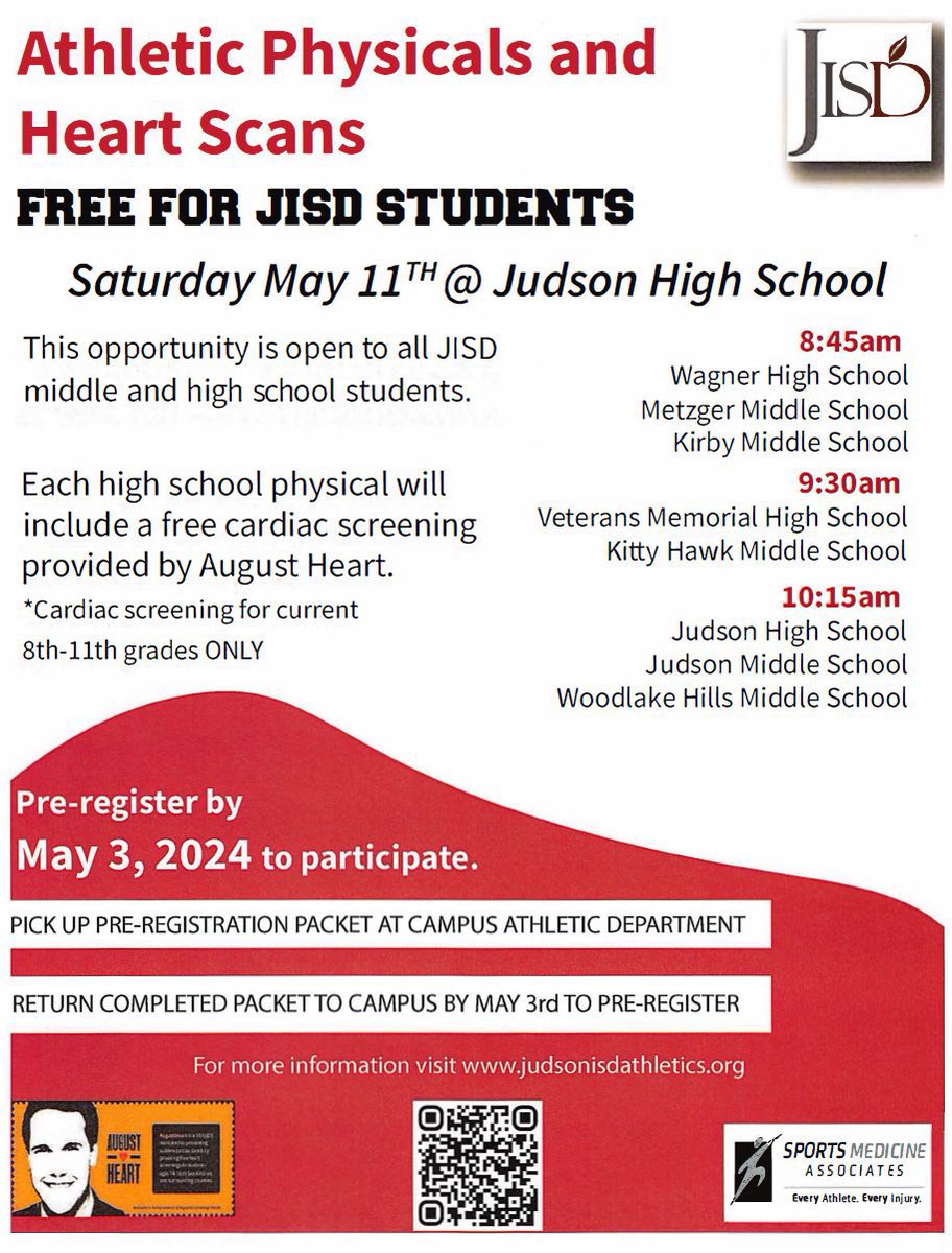 FREE physicals! Please stop by the Athletic Training Room if you haven’t received forms 📄
