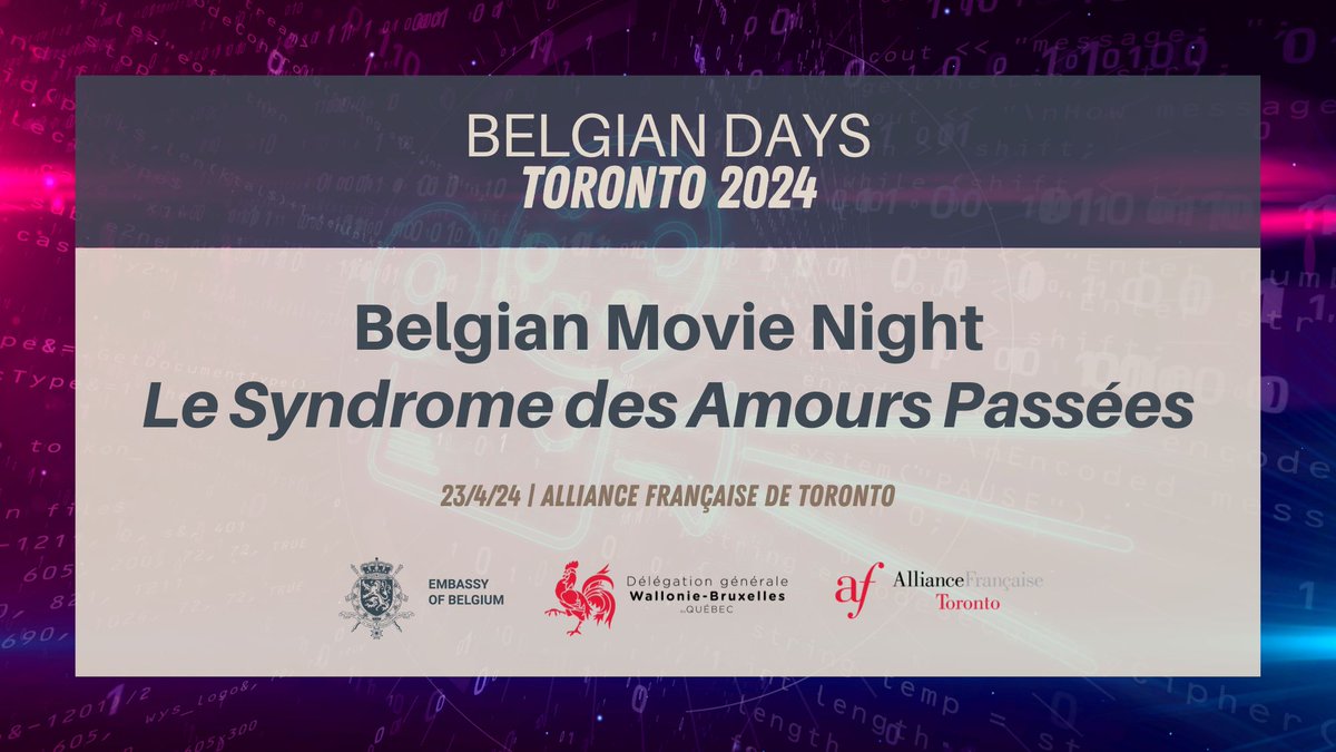 🇧🇪📽️Our #BelgianDays in #Toronto are coming soon! This year's program will start with the screening of Le syndrome des amours passées. 👉Join us next April 23 at @Afdetoronto for this unique cultural evening co-organised with @WalBru_QC. Entrance is free: tinyurl.com/belgianmovieni…