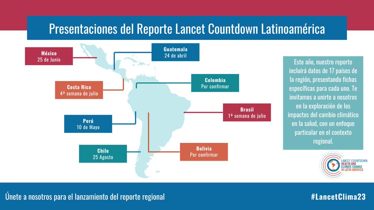 📅 ¡Separa las fechas! La presentación de nuestro reporte ya tiene día de publicación y se lanzará en diferentes países de la región. Explora junto a nosotros cómo el #CambioClimático está impactando la salud de 17 países de la región. Inscripciones próximamente.