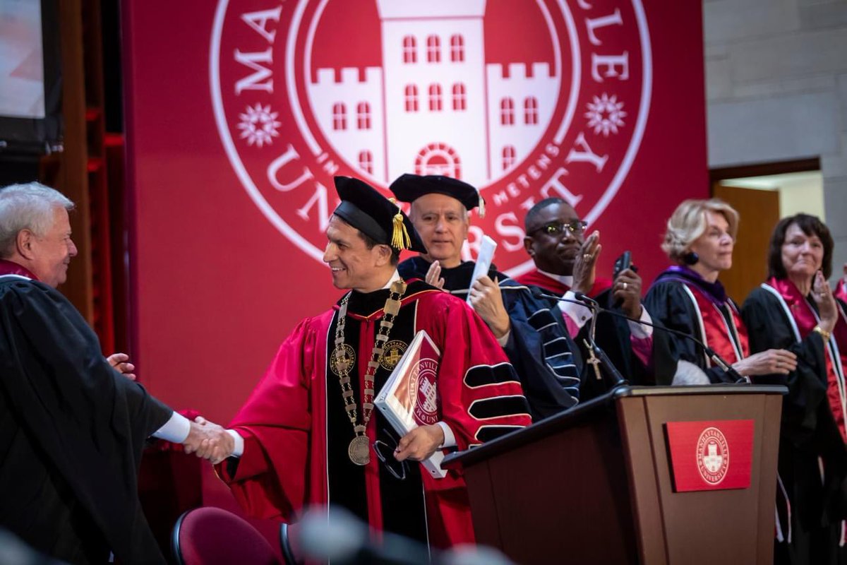 Mville_U's tweet photo. “We are strong, we are bold and we are always and forever Valiant.”  Congratulations to Dr. Frank D. Sánchez, who, this morning, was officially installed as Manhattanville’s fifteenth President and the inaugural President of Manhattanville University. 
#valiantvision #university https://t.co/leV2JYUc3l