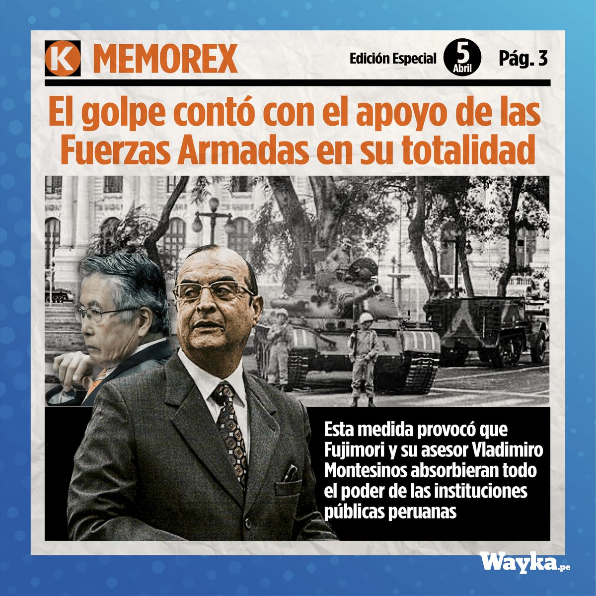 #Memorex | Hace 32 años comenzó la etapa dictatorial del fujimorismo: violaciones a los derechos humanos, corrupción y copamiento de las instituciones públicas marcaron nuestra historia. 🧵(1/2) #5deabril #autogolpe #autogolpefujimorista