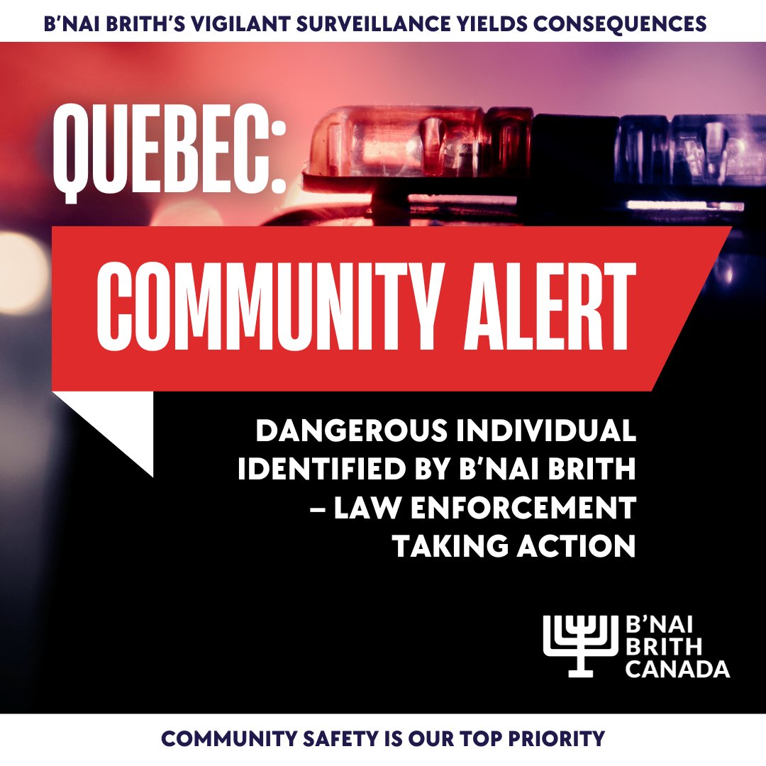 Our ongoing vigilant surveillance across Canada has identified a dangerous individual in Quebec, whose actions are believed to be criminal. We’ve shared our detailed intelligence with law enforcement, who are taking action. Community safety is our top priority. #communitysafety…