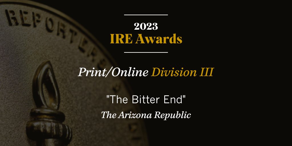 The Print/Online Division III Award goes to <a href="/azcentral/">azcentral</a> for "The Bitter End.” The story exposed a disturbing pattern of violence between nursing home residents, primarily a result of neglect, poor staff training and high turnover at these facilities. azcentral.com/in-depth/news/…