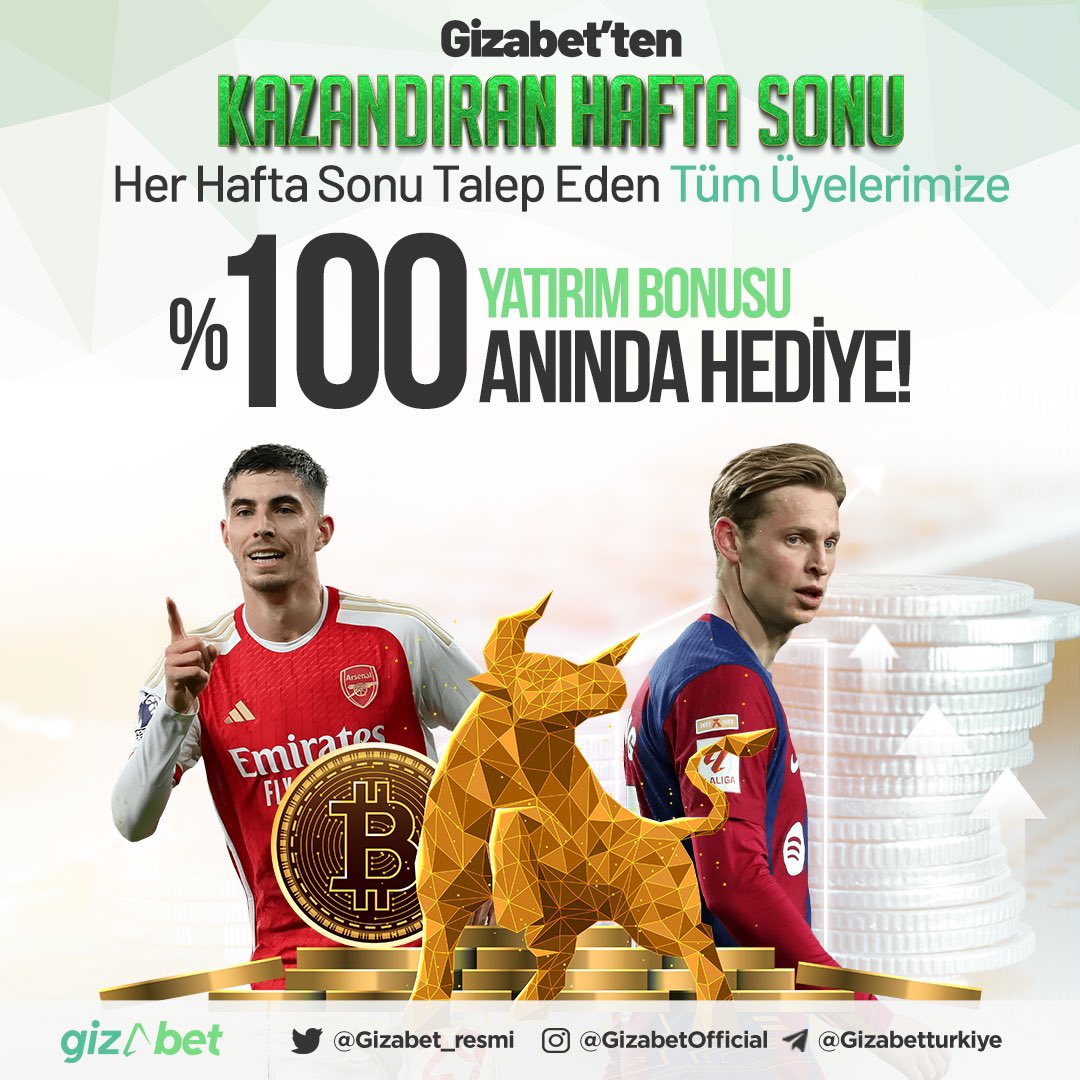 🤩Gizabet’te Kazanca Doymuyoruz! 🎉 Hafta sonu yapacağınız tüm yatırımlarınıza ek, talep eden üyelerimize %1️⃣0️⃣0️⃣ Yatırım Bonusu Anında Hediye! 📲 bit.ly/3DgZOW9