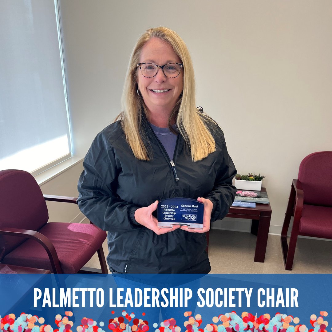 🎉 Last but not least, we want to recognize Sabrina Gast! We are beyond thankful for Sabrina's leadership as Palmetto Leadership Society Chair!

❤ Sabrina has provided leadership and support to United Way for many years. Thank you for your dedication to improving our community!