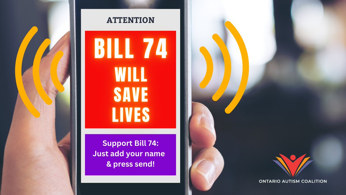 Bill 74: Amendment to the Missing Person's Act will create rapid, localized alerts when a vulnerable person goes missing. Bill 74 WILL SAVE LIVES!

Follow the link to support & send a message to the committee responsible!  
#PassBill74NOW #onpoli #onted 
ontarioautismcoalition.com