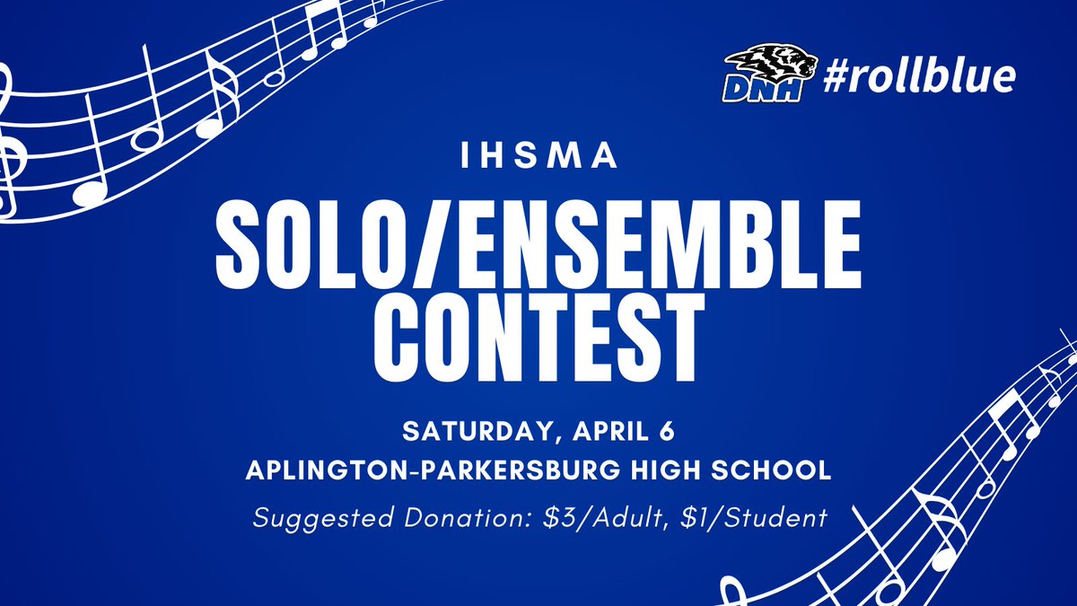 DNH High School Band and Choir has 24 events performing in tomorrow's IHSMA Solo/Ensemble Contest! Come support them at Aplington-Parkersburg High School. 🎶

🔗 Link to the DNH performance schedule: docs.google.com/spreadsheets/d…

#rollblue #GrowingTogether