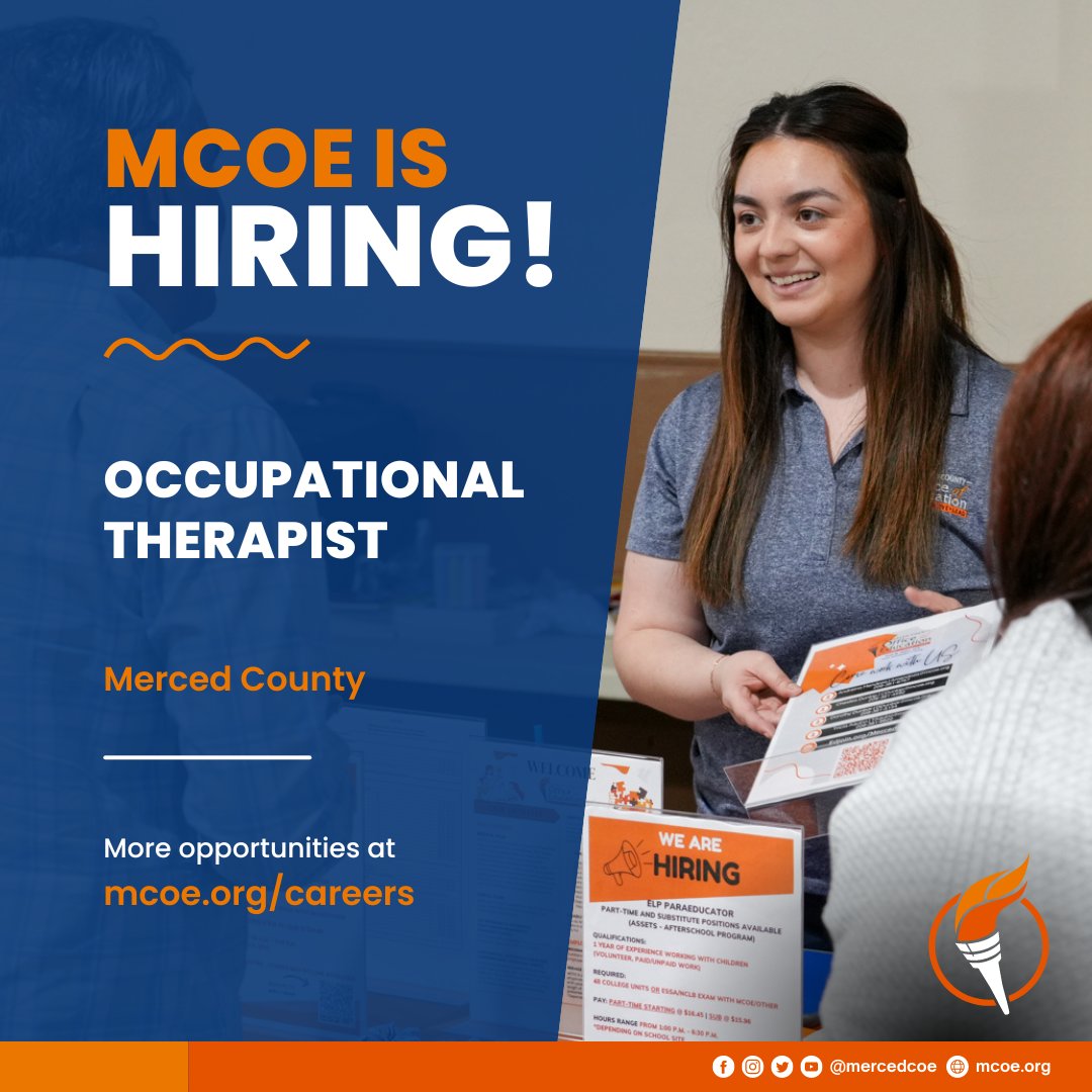 📢 Job Announcement: Occupational Therapist Location: Merced County 👉 Apply here: edjoin.org/Home/JobPostin… #MercedCOE #MercedCounty #MercedJobs