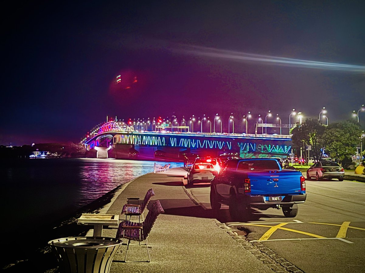 antidamage's tweet photo. The woke mob has transed the Auckland harbor bridge 🩵🩷🤍🩷🩵 https://t.co/xb7Y5lgrel
