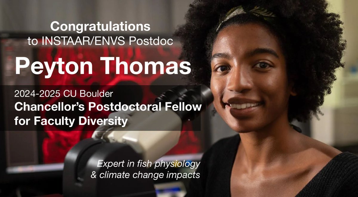 👏 Congrats PEYTON THOMAS (INSTAAR & @CUBoulderENVS), a new Chancellor’s Postdoctoral Fellow for Faculty Diversity @CUBoulder. The $65K award will assist her studies of climate change & fish growth, incl w @RiversArctic, & help w professional development buff.ly/4aGobuZ