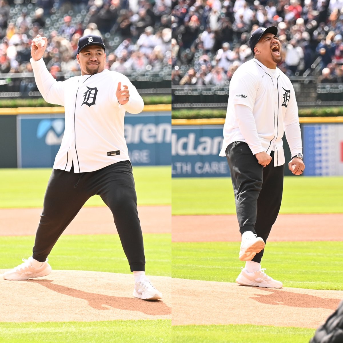 Lions offensive tackle Penei Sewell threw out the first pitch at today's Tigers game and he was STOKED 😂