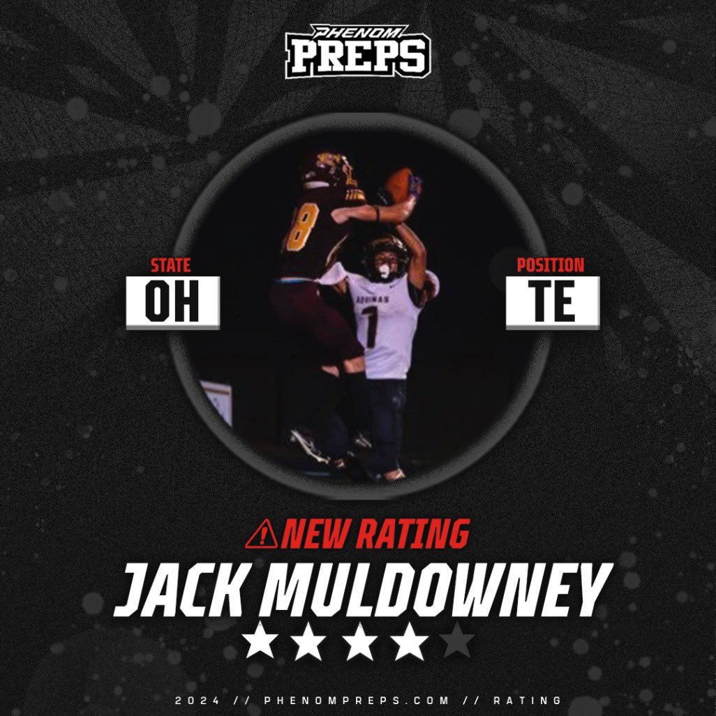 phenompreps's tweet photo. 🚨RATING ALERT🚨

2025 TE Jack Muldowney has earned a 4⭐️ rating! 

@Jackmuldowney88 

Read More ⬇️⬇️: 

https://t.co/2T0KTRUEuC https://t.co/bX1u7goYzR