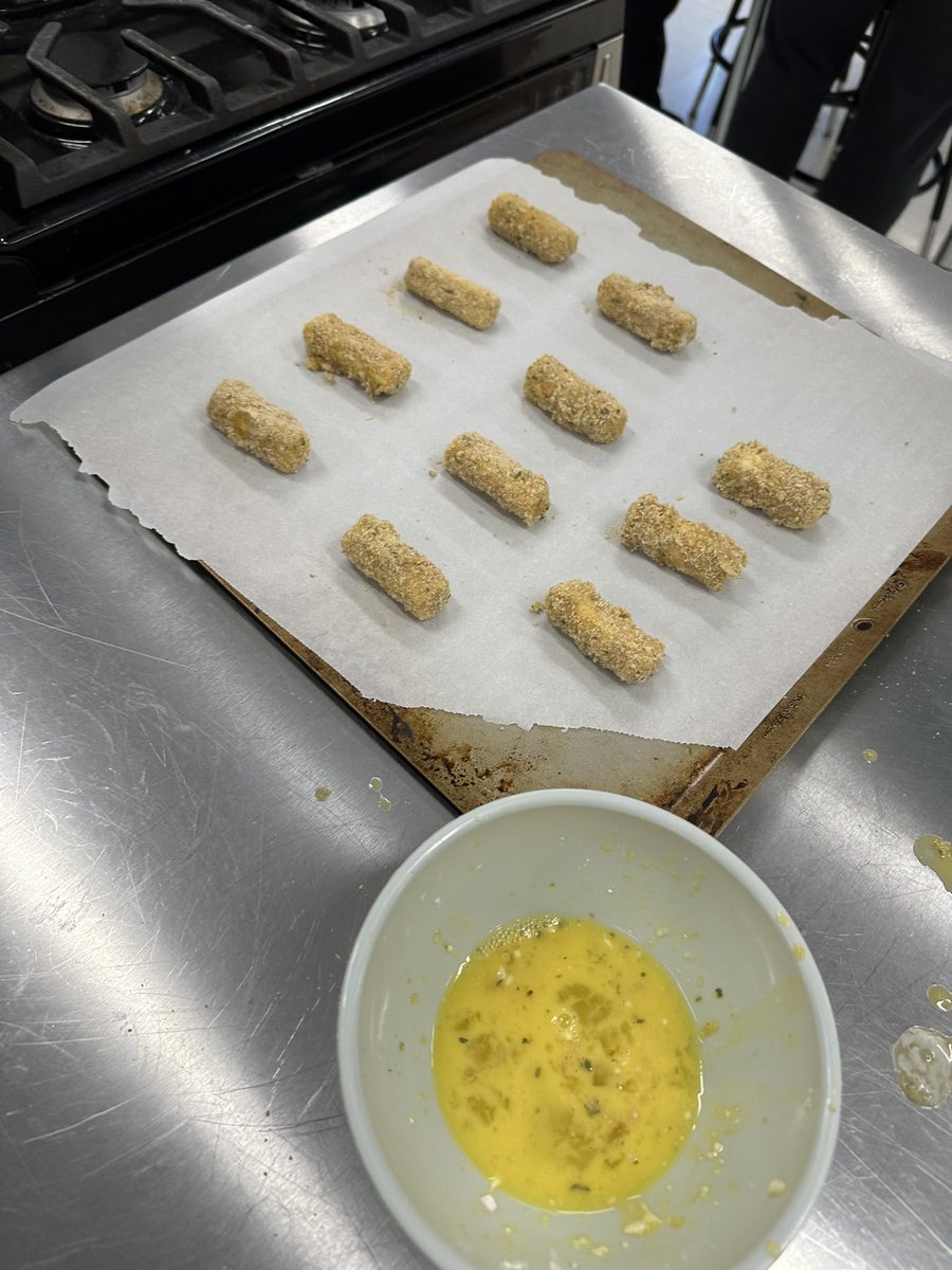 Culinary 1 students have started learning about the various functions of eggs and today’s mozzarella stick lab focused on using eggs as a coating agent #Empower95
