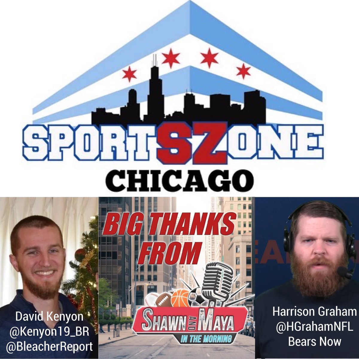 Shout Out to @Kenyon19_BR from @bleacherreport & @HGrahamNFL from @chatsports for coming on @SM_Mornings on @sportszonechicago. You made it a great show! #ShawnAndMaya #ChicagoSports
#TheSuperBack #TheSportsChica #SportsZoneChicago
#LoveWhatYouDo #BleacherReport #ChatSports