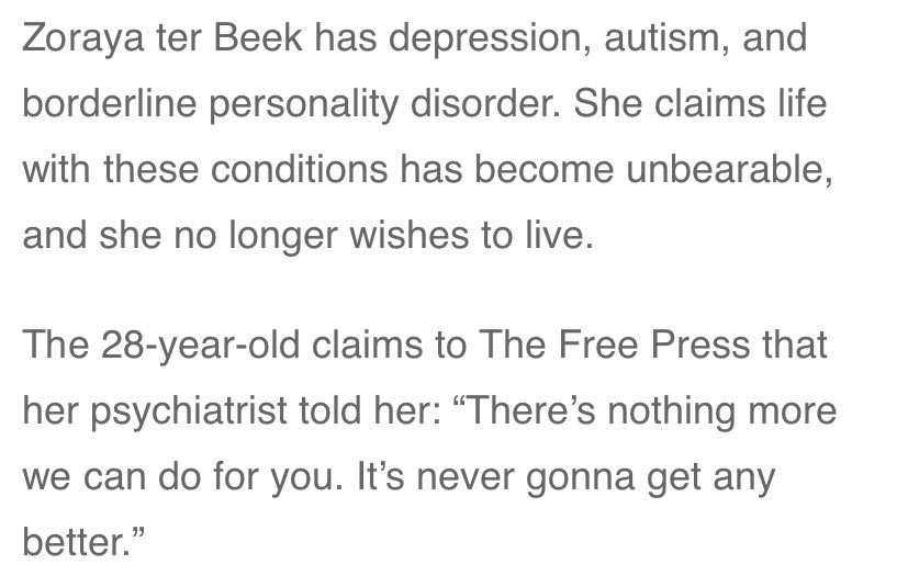 🚨🚨PHYSICALLY HEALTHY WOMAN CHOOSES TO BE EUTHANISED🚨🚨
👇🏼👇🏼👇🏼
I live with Depression, Anxiety, Obsessive Compulsive Disorder and at times when things are really bad, Agoraphobia. Needless to say, mentally, I'm often a mess !!!
But I don't think this is the answer.