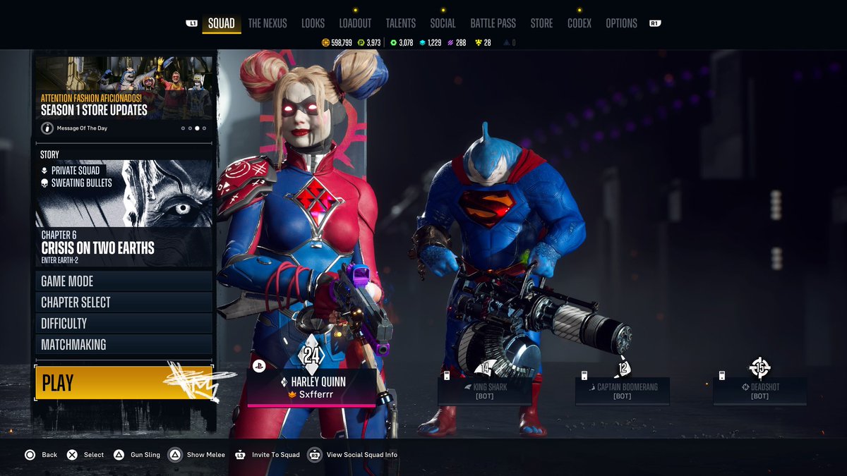 SevenDxse's tweet photo. @SynysterZer0 @suicidesquadRS Same here, deadshot and Captain Boomerang, isn't showing up nor in the "squad" menu, and I done everything, shutted down my console waited abt 20 mins, I checked my wifi 
, I even deleted the game, im just glad that it's not just me cuz it was just startin 2 feel like it💀 https://t.co/2tTEjOHBqF