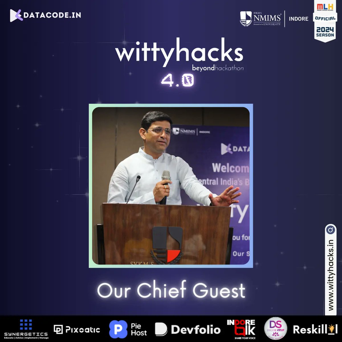 We are pleased to have Mr. Pushyamitra Bhargava Sir - Mayor of Indore, as our chief guest who has shared his insightful ideas at Wittyhacks 4.0 ✨