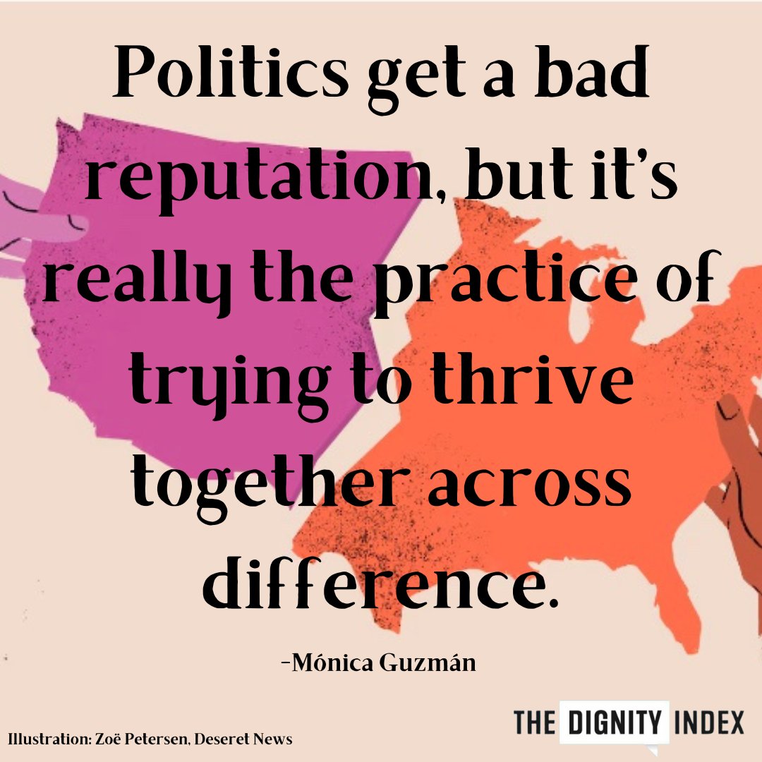 Mónica Guzmán's tips for bridging the divide: Be more curious, admit when you’re wrong, listen, use flexible language, and consider the heart behind the opinion. #dignity #respect #America Read it: deseret.com/politics/2024/…