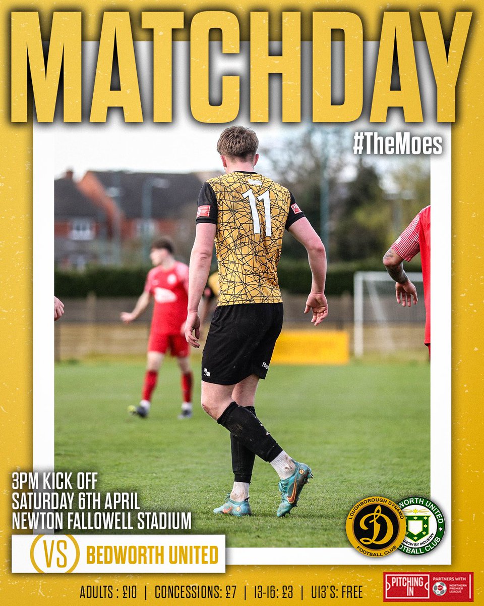 Matchday at home🏠 🆚@bedworth_united 🏆@PitchingIn_ @NorthernPremLge Midlands 🏟️Newton Fallowell Stadium ⏰3pm Kick-Off Get down and support the lads for our penultimate home game of the season, to continue the push for the play-offs! #TheMoes