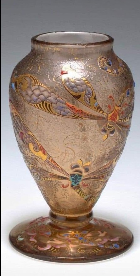 Emile Galle footed vase with dragonflies, 1884