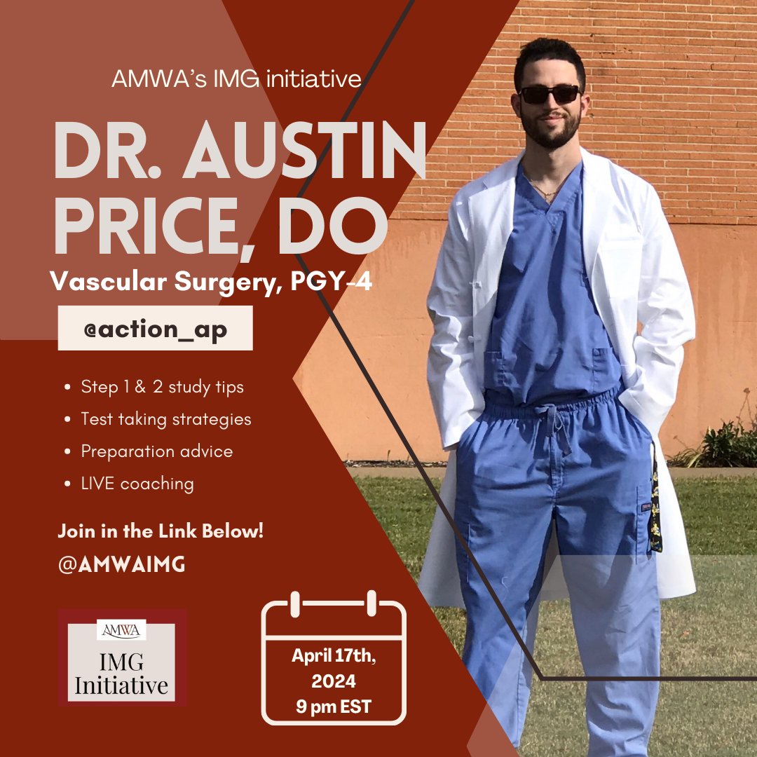 #Reposted Hello, hello everyone! Medical students, international medical students, and IMGs, are you preparing for your STEPs? The IMG initiative will have a webinar with Dr. Austin Price, DO!!! @action_ap At 8 CST/9 EST on April 17th.