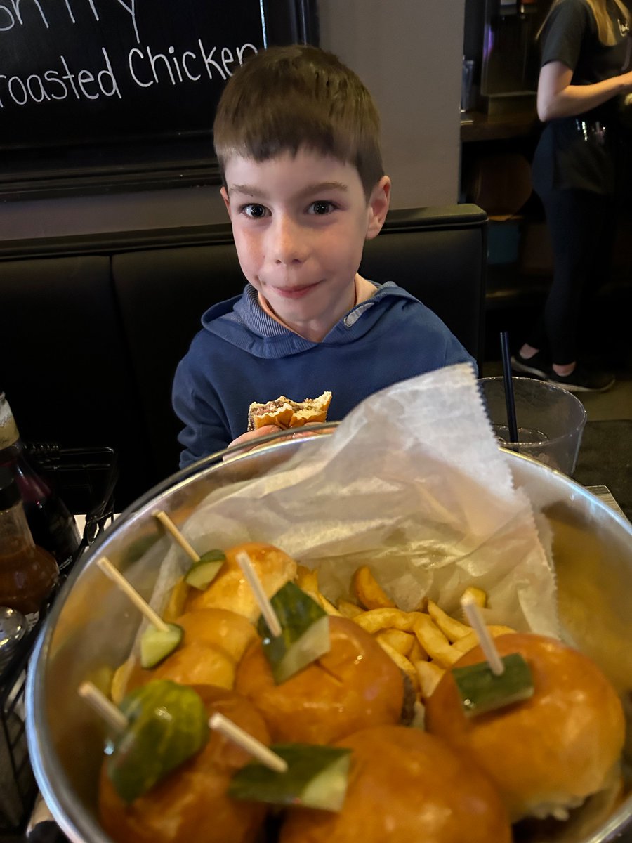 The dude wanted to do a bucket of burgers. Twist my arm.