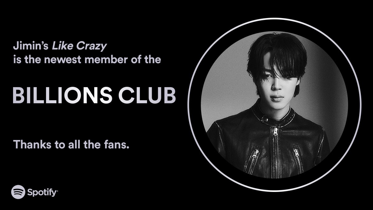 Welcome the newest member of the #BillionsClub, Jimin’s Like Crazy ✨ spotify.link/billionsclub