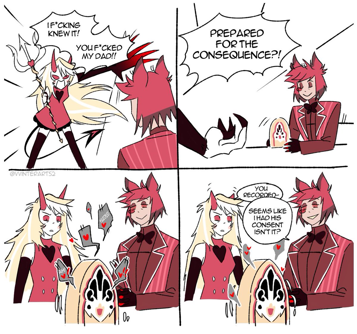 Here is shitty radioapple comic to get rid of angst mood.
Alastor's radio has a recording feature.😂 
#radioapple #alastorxlucifer #appleradio