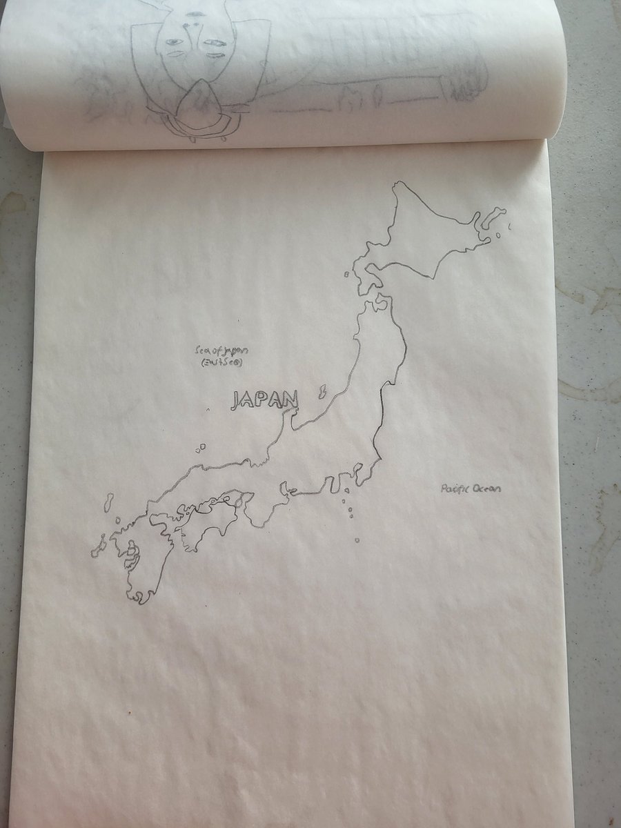 zachnocturnala1's tweet photo. A tracing drawing sketch of the country of Japan with the Pacific Ocean and the Sea of Japan. Tracing drawing from https://t.co/onPYBbkAAd in my Pacon 9x12 tracing artist sketchpad
#pacon #tracingpaper #tracing #tracingdrawing #Japanese #Japan #pacificocean #seaofjapan https://t.co/V3wiGBXl3z