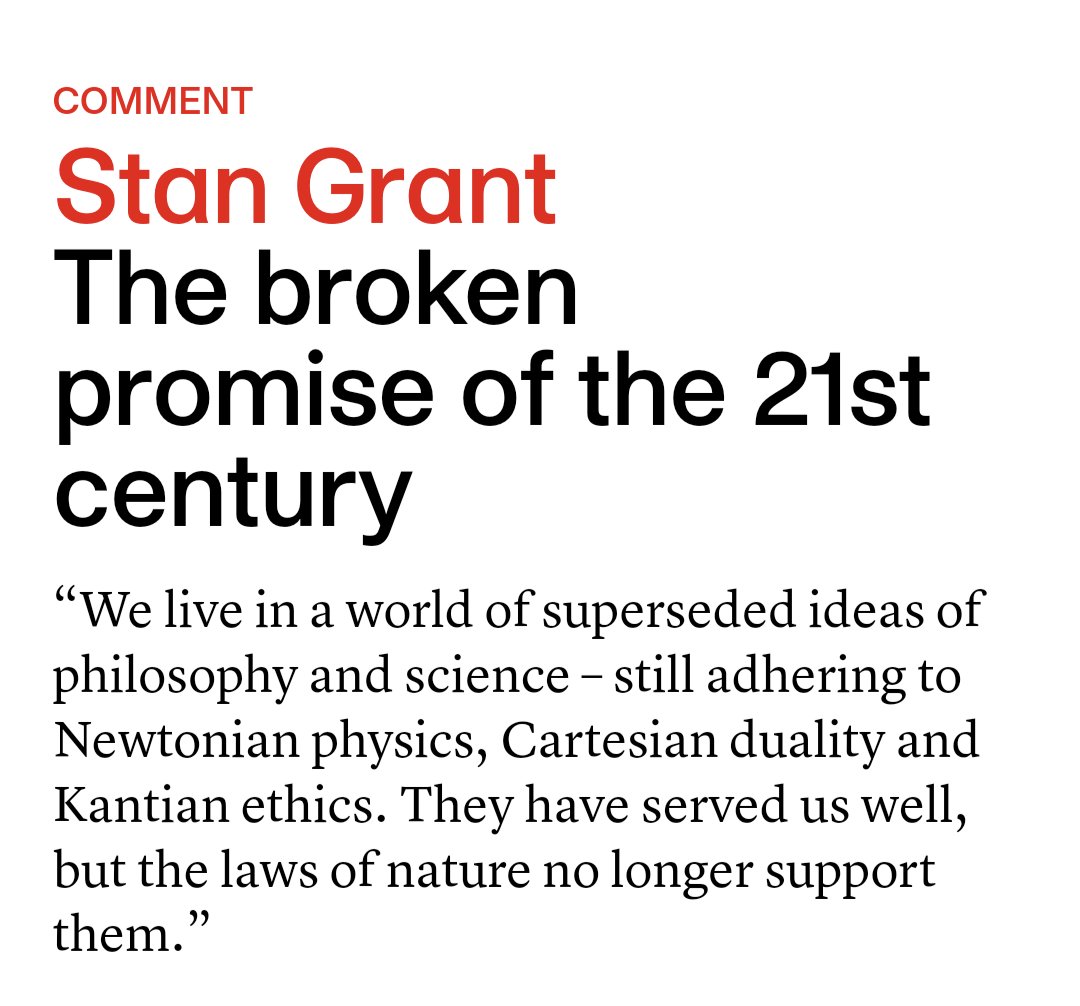 Stan Grant is at his comical, incomprehensible, pseudo intellectualising, best in the #SaturdayPaper today. Stan's contribution really drags down the quality of the overall publication IMO. #auspol #StanGrant #neuronianphysics #kantianethics #cartssianduality