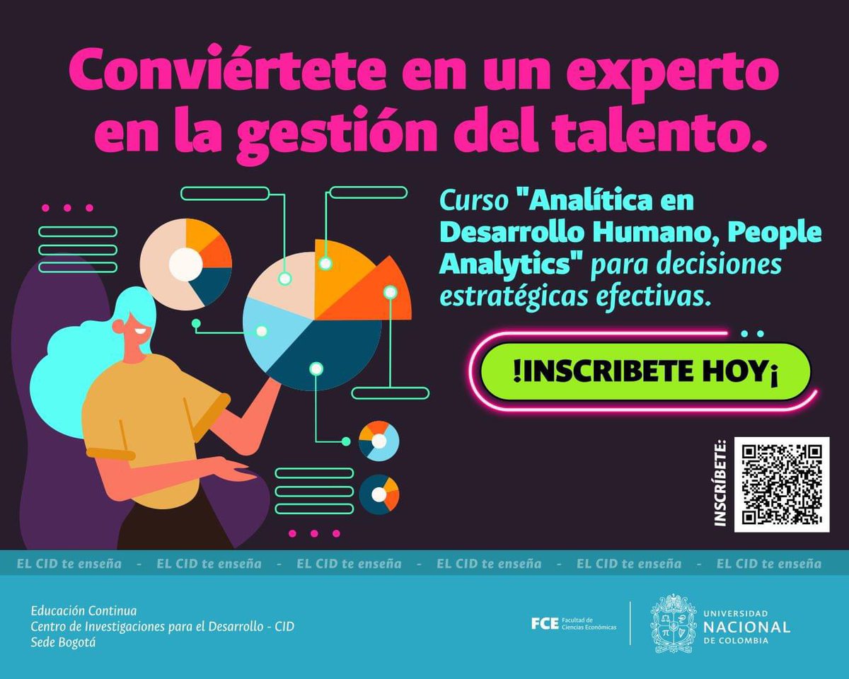 Cidunal's tweet photo. ¿Quieres potenciar tus habilidades en People Analytics y llevar la gestión de talento al siguiente nivel?
¡No busques más! Únete a nuestro Curso de People Analytics de la #fceunal de la #unal.
¡Inscríbete ahora y conviértete en un experto en análisis de personas! https://t.co/Hu0sr8sHmp