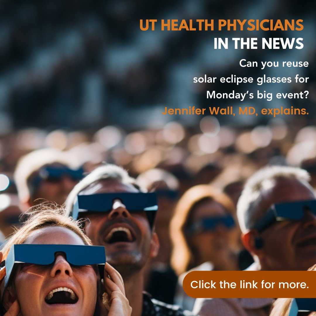 It's important to wear solar eclipse glasses. But can you reuse them? Jennifer Wall, MD, an ophthalmologist at UT Health San Antonio explains. Click the link for more. bit.ly/3U7p5KH