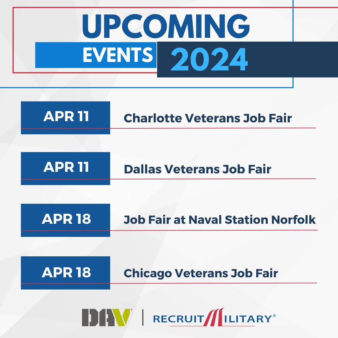 Network with companies interested in YOU. Attend one of the upcoming @DAVHQ | @RecruitMilitary events to start the conversation. Register here: rmvets.com/2SHmQkY.