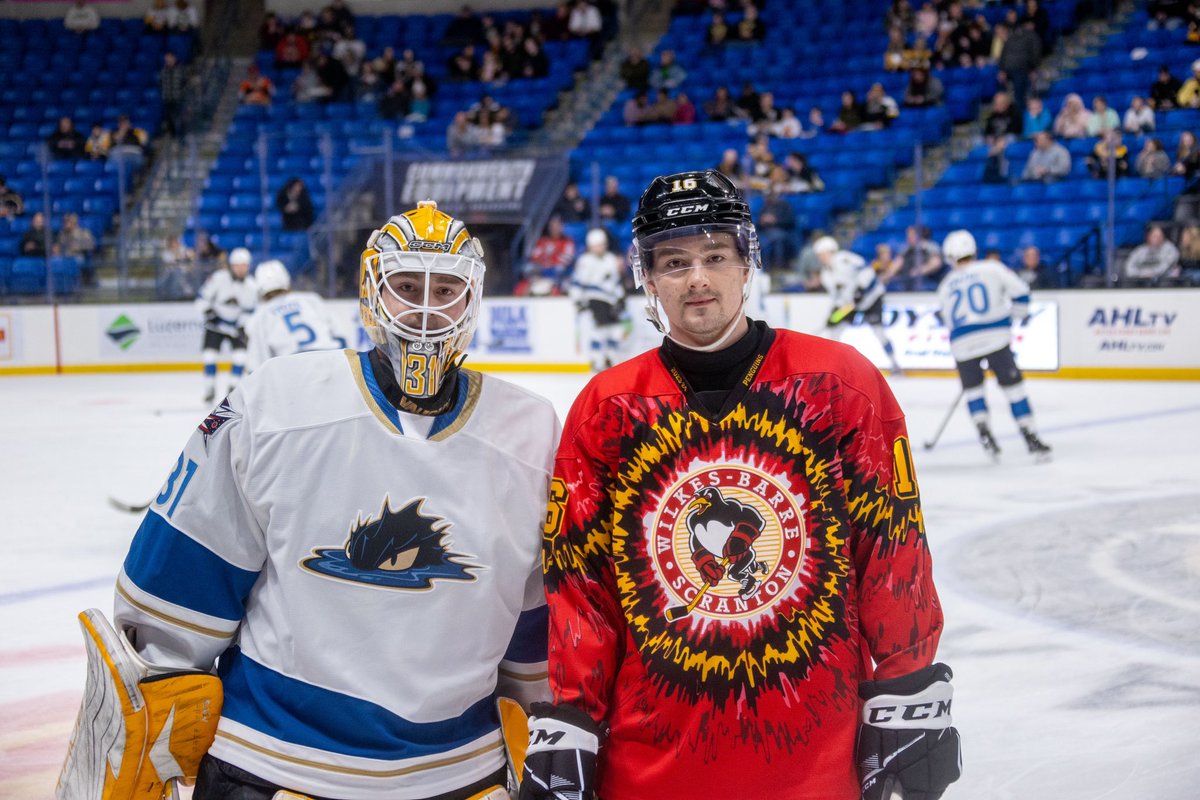 WBSPenguins's tweet photo. It’s a family affair! 

New Pen Logan Pietila takes warm-ups tonight with his twin brother, Blake, who signed an ATO with @monstershockey this afternoon! 

Congratulations to them both! https://t.co/9FVa1OE2hZ
