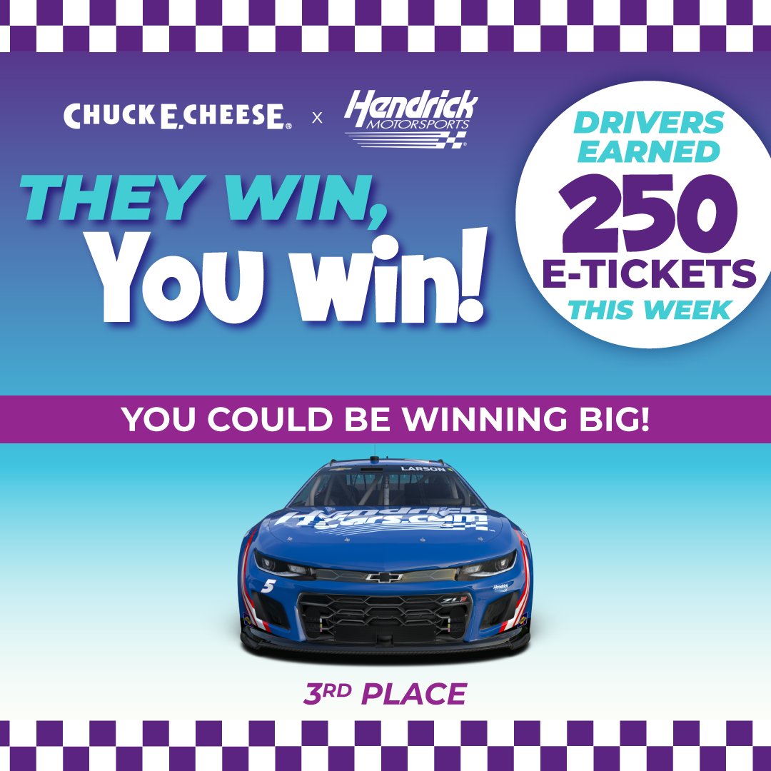 🎉 Shoutout to @teamhendrick Kyle Larson for placing top 3 this past weekend! They Win, You Win fans earned 250 E-tickets this week! Want to join the club and win FREE E-tickets? Check it out here: spklr.io/6014oOuu